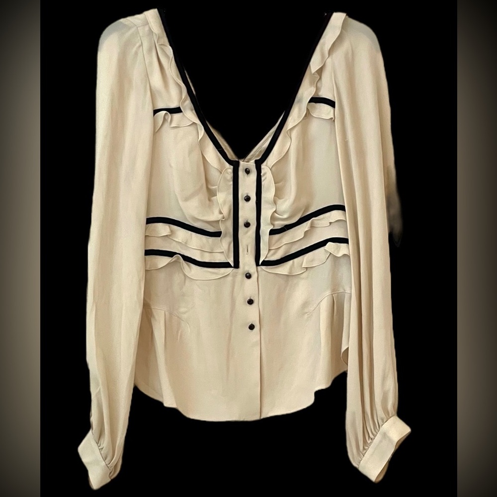 Elegant Cream Blouse with Black Accents